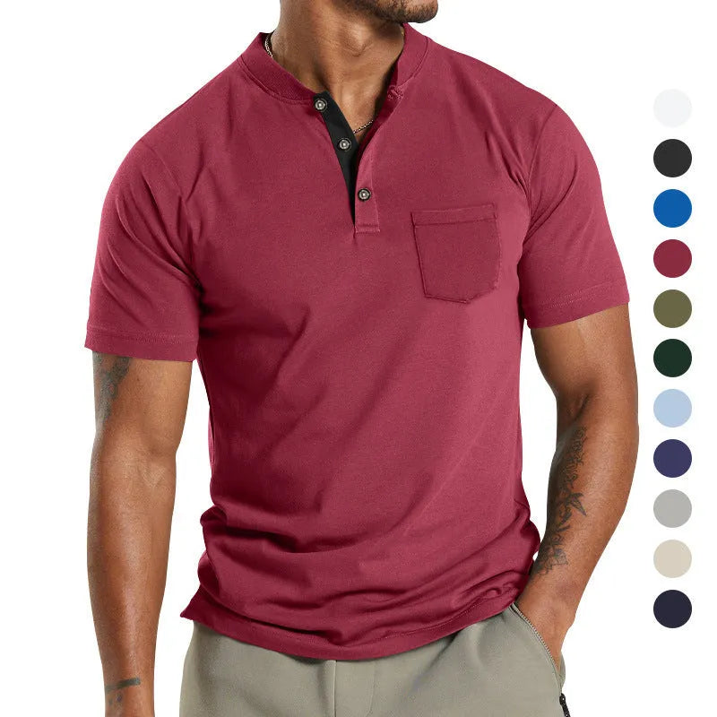 Men's lightweight polyester short sleeve shirt with button placket and chest pocket in army green
