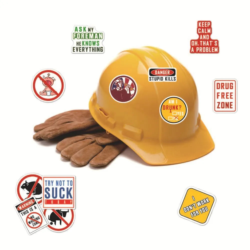 Waterproof motorcycle helmet stickers pack with warning slogans and graffiti designs