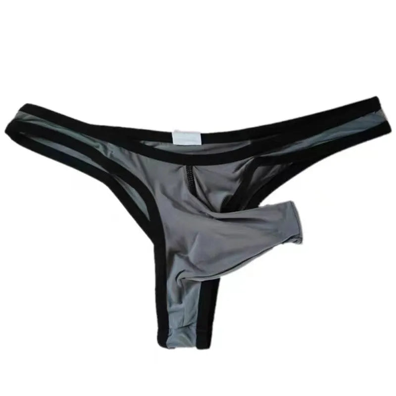 Men's Ice Silk nylon underwear briefs in elephant nose style on a colour selection background.