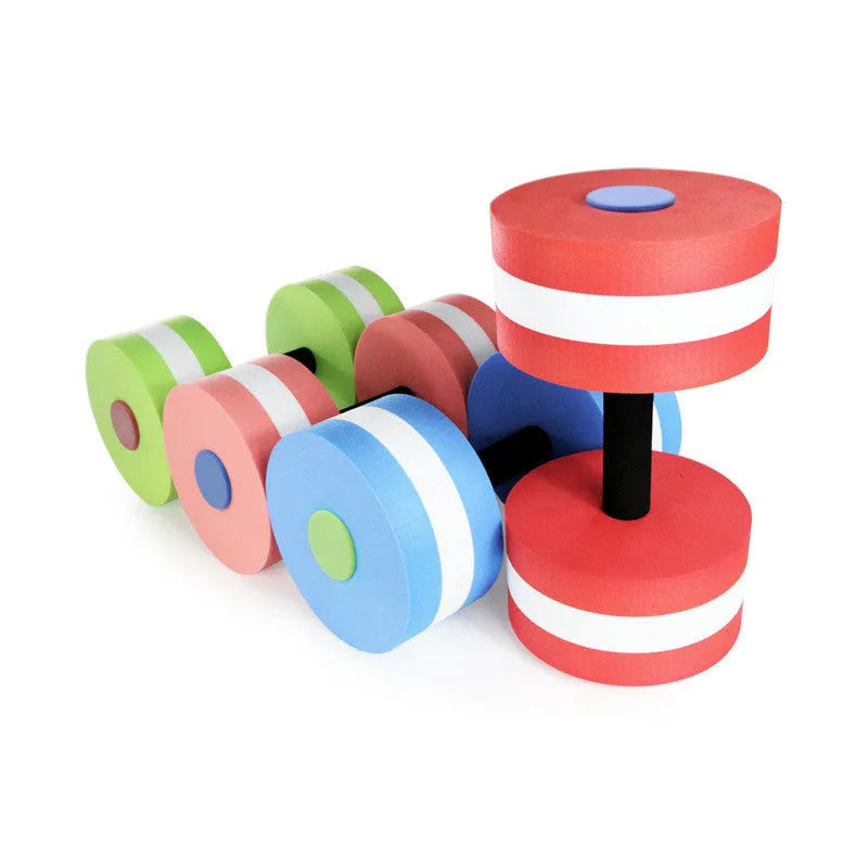 Pair of rose red EVA water aerobics dumbbells for pool fitness each 15cm