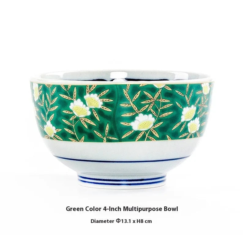 Japanese style ceramic bowl with retro peony pattern and underglaze surface finish