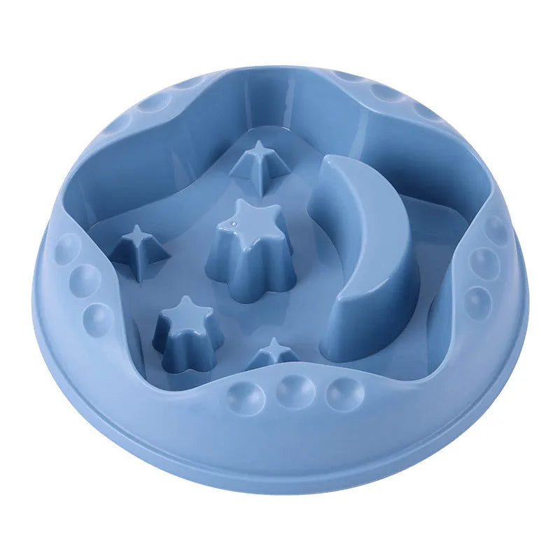 Moon star wings pattern dog slow feeder bowl with non-slip silicone base in blue, grey, green, pink or yellow