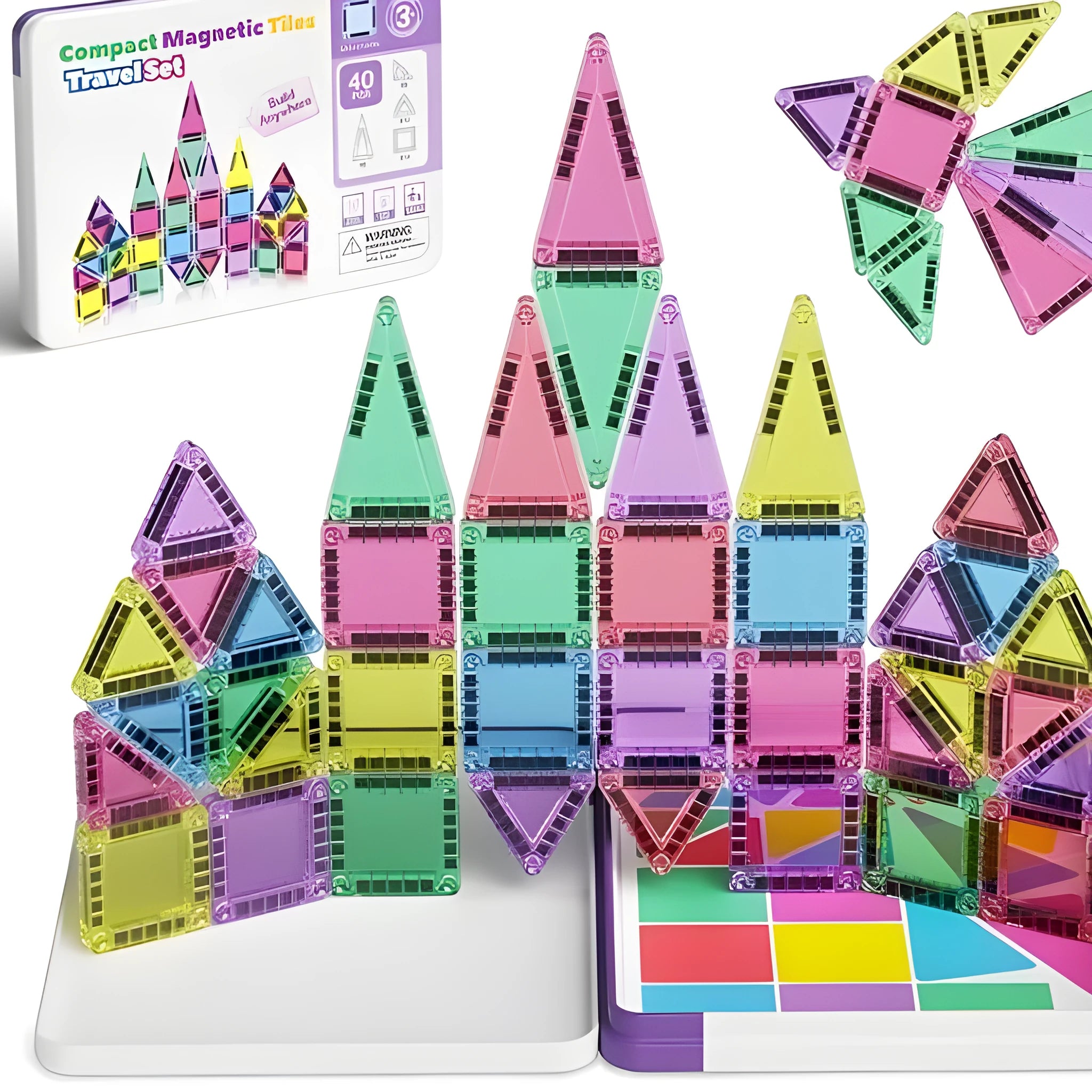 Educational magnetic building blocks toy plastic portable sheets with 20 to 74 piece options for children