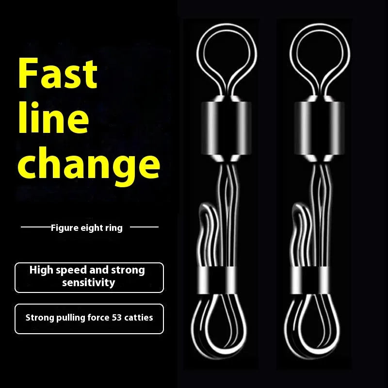 Brass quick change barrel swivel fishing tackle with 8-word ring for fast line changes.