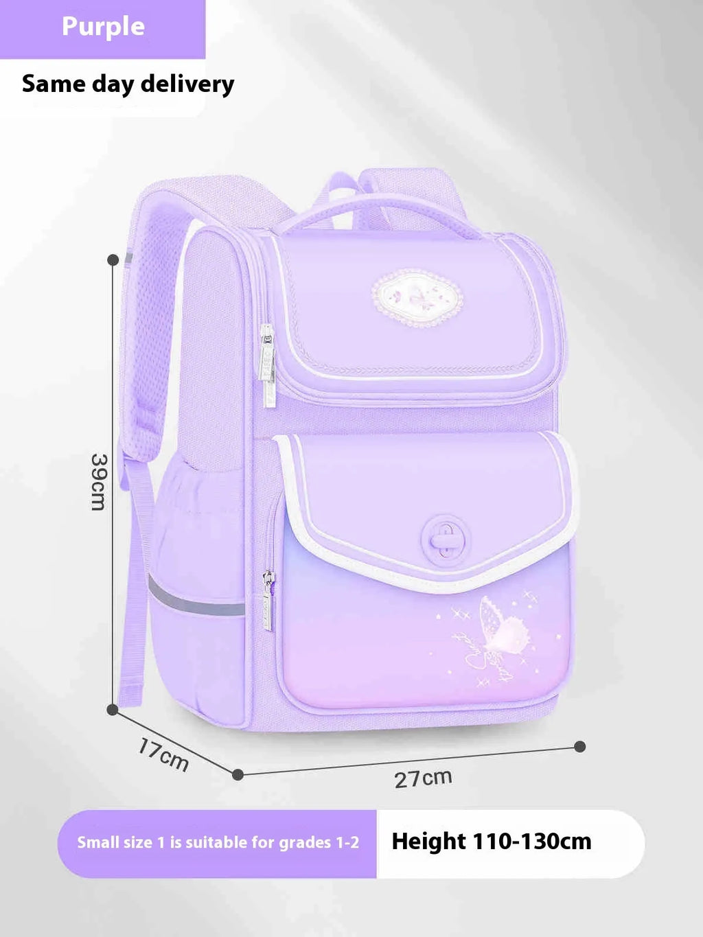 Waterproof Oxford cloth schoolbag for primary school girls in pink, purple or green colours
