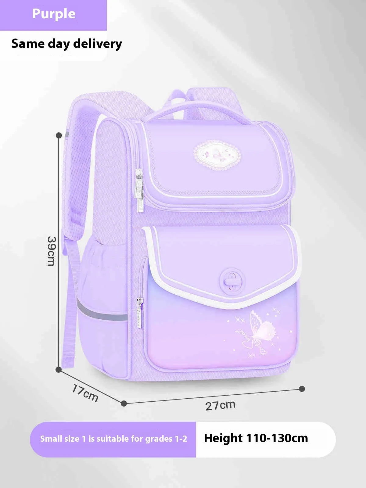 Waterproof Oxford cloth schoolbag for primary school girls in pink, purple or green colours