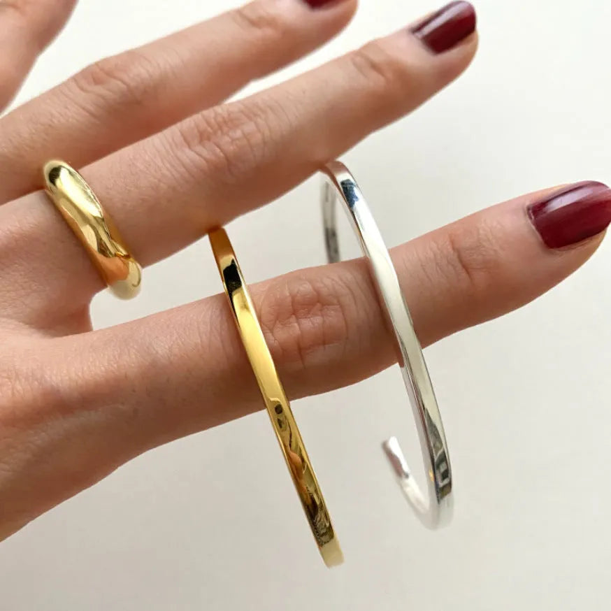 Square Line Sterling Silver 3mm Bracelet Women's Japan Korea Style Simple Quadrilateral Ring Element Bracelet Gift Employee Benefits Electroplated Plain Silver Jewelry A314