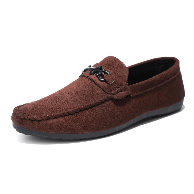 Men's waterproof slip-on loafers in black and brown with round toe design