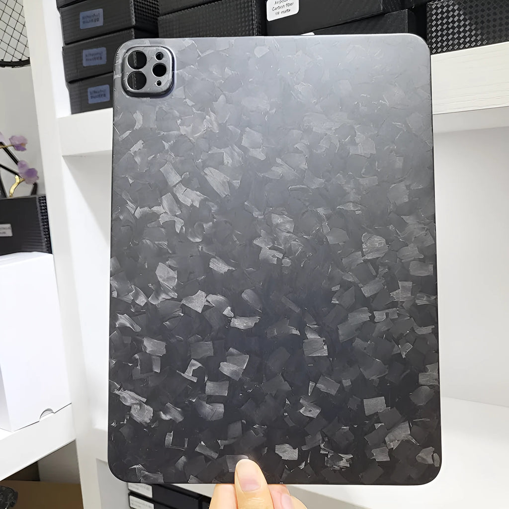 Carbon fibre hard protective cover for Apple iPad Pro 11 showing textured plaid pattern.