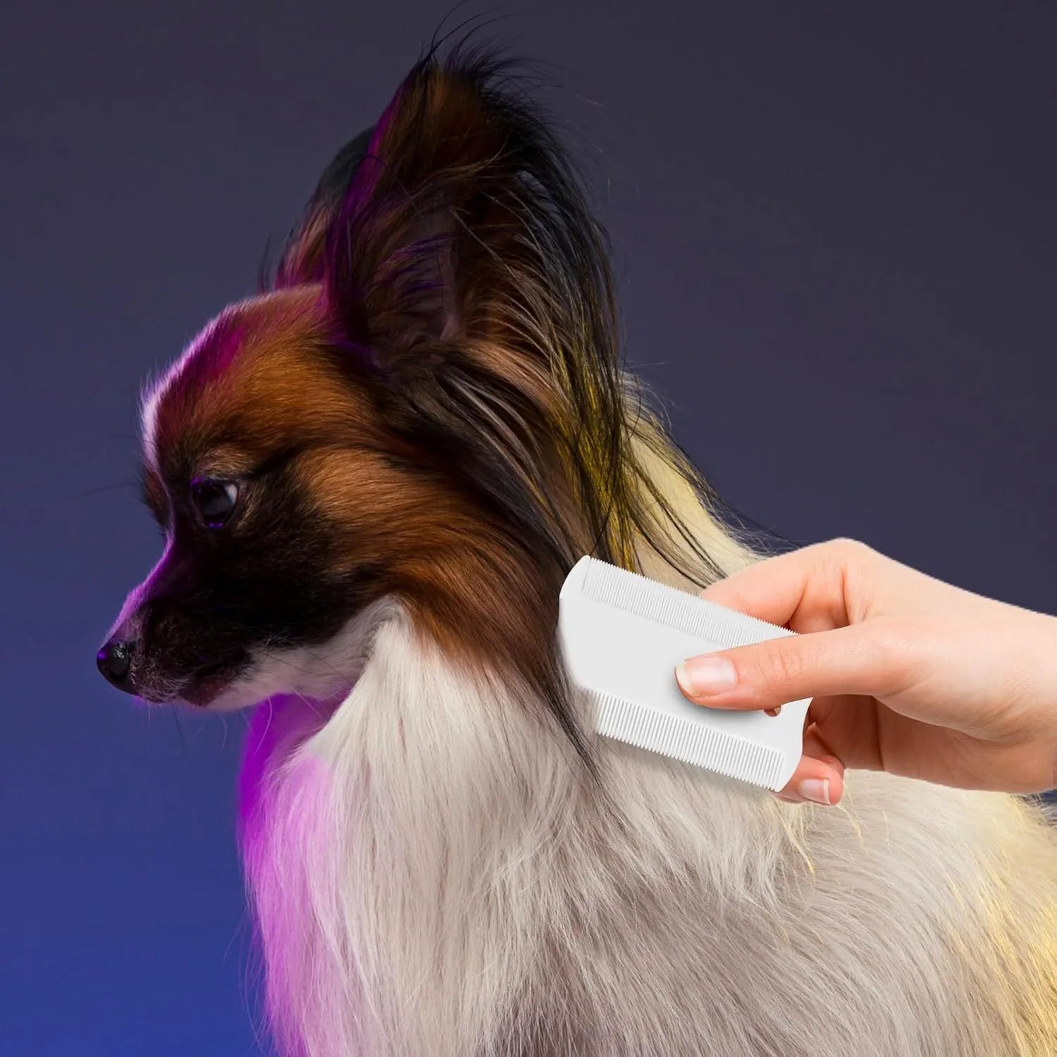 Double-sided plastic flea comb for pets with dense teeth and compact design