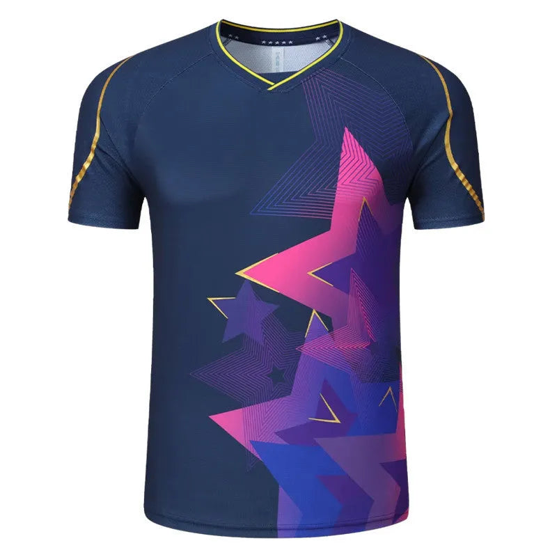 Badminton sportswear outfit with short-sleeved top and trousers in polyester fabric