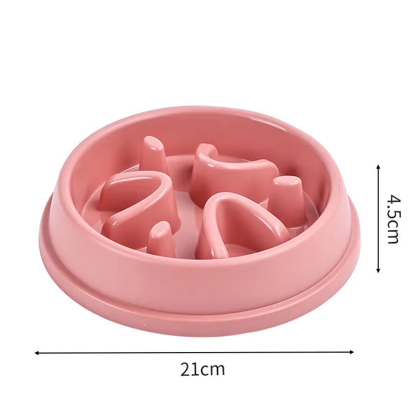 Slow food non-slip anti-tumble plastic pet bowl in blue circular section style